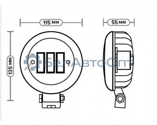 Фара доп-ая AE30R-6LED-55PC круглая, рассеиваемый свет, 6 диодов, 30W, (115*55*135) 12/24V