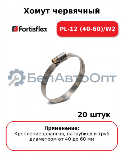 Хомут червячный PL-12 (40-60)/W2 (комплект 20 шт