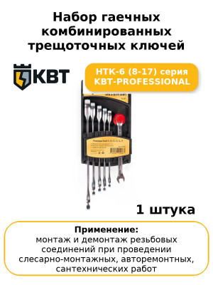 Набор гаечных комбинированных трещоточных ключей НТК-6 (8-17) серия KBT-PROFESSIONAL