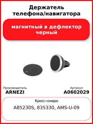 Держатель телефона/навигатора магнитный в дефлектор черный ARNEZI A0602029