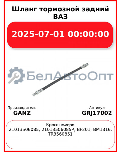 Шланг тормозной задний ВАЗ 01-07  GANZ GRJ17002