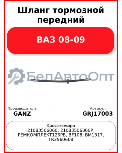 Шланг тормозной передний ВАЗ 08-09  GANZ GRJ17003