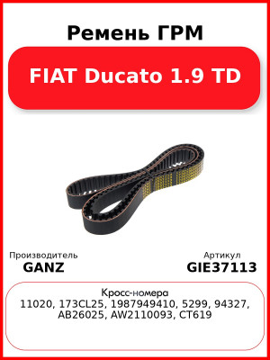 Ремень ГРМ FIAT Ducato 1.9 TD GANZ GIE37113