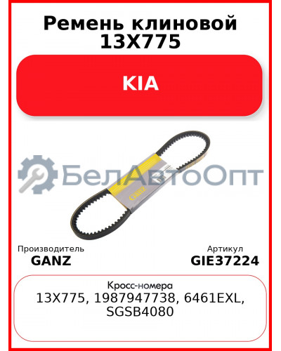 Ремень клиновой 13X775 KIA GANZ GIE37224