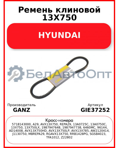 Ремень клиновой 13X750 HYUNDAI GANZ GIE37252