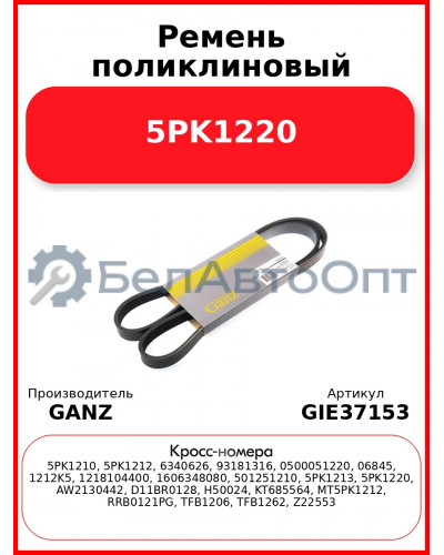 Ремень поликлиновый 5PK1220  GANZ GIE37153