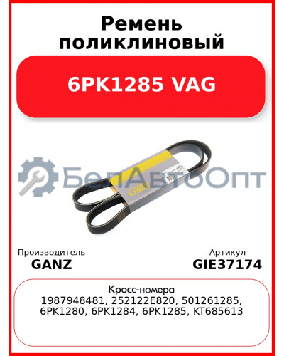 Ремень поликлиновый 6PK1285 VAG GANZ GIE37174