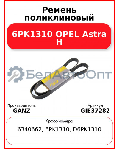 Ремень поликлиновый 6PK1310 OPEL Astra H GANZ GIE37282