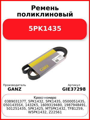 Ремень поликлиновый 5PK1435  GANZ GIE37298