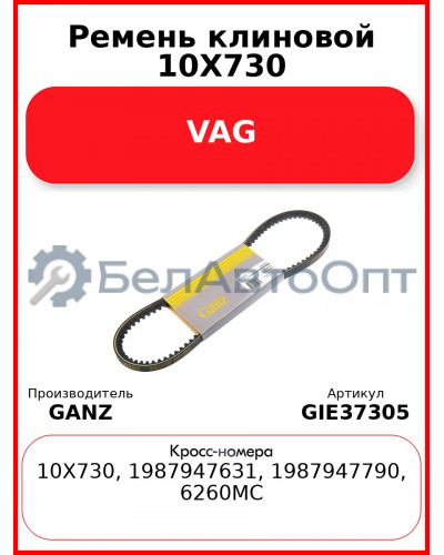 Ремень клиновой 10X730 VAG GANZ GIE37305