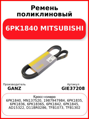 Ремень поликлиновый 6PK1840 MITSUBISHI GANZ GIE37208