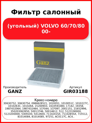 Фильтр салонный (угольный) VOLVO 60/70/80 00- GANZ GIR03188