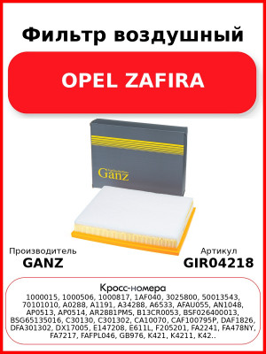 Фильтр воздушный OPEL ZAFIRA GANZ GIR04218