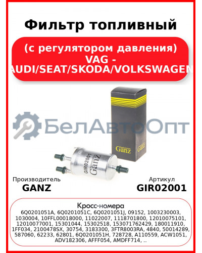 Фильтр топливный (с регулятором давления) VAG - AUDI/SEAT/SKODA/VOLKSWAGEN GANZ GIR02001