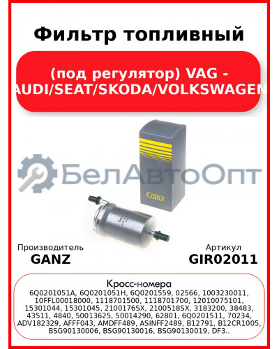 Фильтр топливный (под регулятор) VAG - AUDI/SEAT/SKODA/VOLKSWAGEN GANZ GIR02011