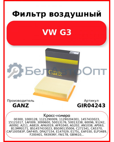 Фильтр воздушный VW G3 GANZ GIR04243