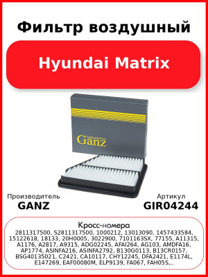 Фильтр воздушный Hyundai Matrix GANZ GIR04244