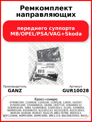 Ремкомплект направляющих переднего суппорта MB/OPEL/PSA/VAG+Skoda GANZ GUR10028
