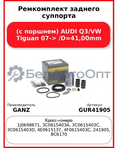 Ремкомплект заднего суппорта (с поршнем) AUDI Q3/VW Tiguan 07-> /D=41,00mm GANZ GUR41905