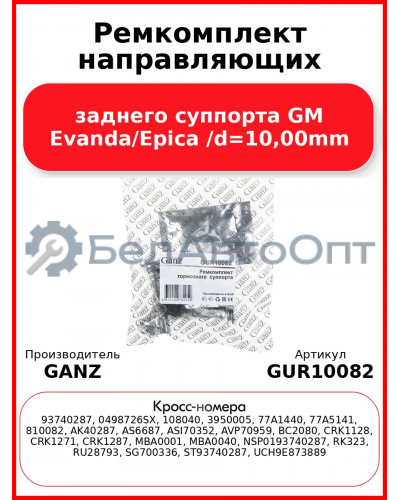 Ремкомплект направляющих заднего суппорта GM Evanda/Epica /d=10,00mm GANZ GUR10082