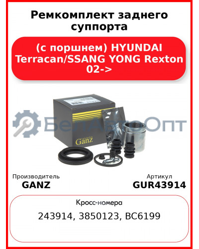 Ремкомплект заднего суппорта (с поршнем) HYUNDAI Terracan/SSANG YONG Rexton 02-> GANZ GUR43914