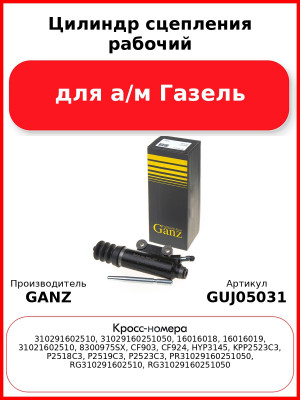 Цилиндр сцепления рабочий для а/м Газель  GANZ GUJ05031