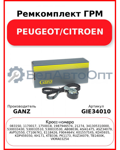 Ремкомплект ГРМ PEUGEOT/CITROEN GANZ GIE34010