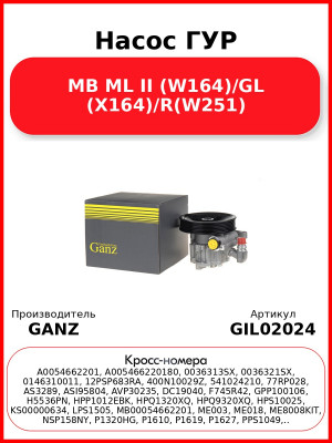 Насос ГУР MB ML II (W164)/GL (X164)/R(W251) GANZ GIL02024