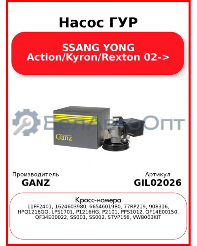 Насос ГУР SSANG YONG Action/Kyron/Rexton 02-> GANZ GIL02026