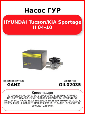 Насос ГУР HYUNDAI Tucson/KIA Sportage II 04-10 GANZ GIL02035
