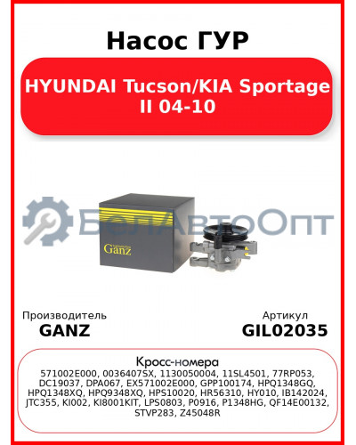 Насос ГУР HYUNDAI Tucson/KIA Sportage II 04-10 GANZ GIL02035