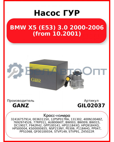 Насос ГУР BMW X5 (E53) 3.0 2000-2006 (from 10.2001) GANZ GIL02037