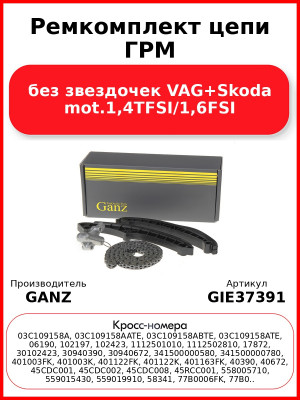 Ремкомплект цепи ГРМ без звездочек VAG+Skoda mot.1,4TFSI/1,6FSI GANZ GIE37391
