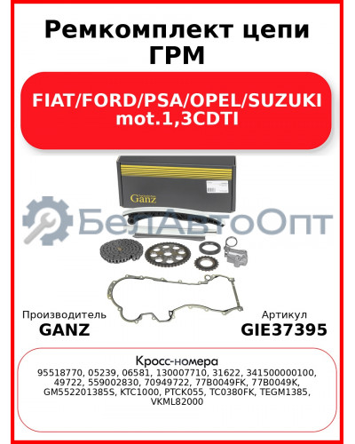 Ремкомплект цепи ГРМ FIAT/FORD/PSA/OPEL/SUZUKI mot.1,3CDTI GANZ GIE37395