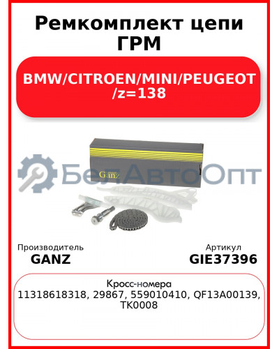 Ремкомплект цепи ГРМ BMW/CITROEN/MINI/PEUGEOT /z=138 GANZ GIE37396
