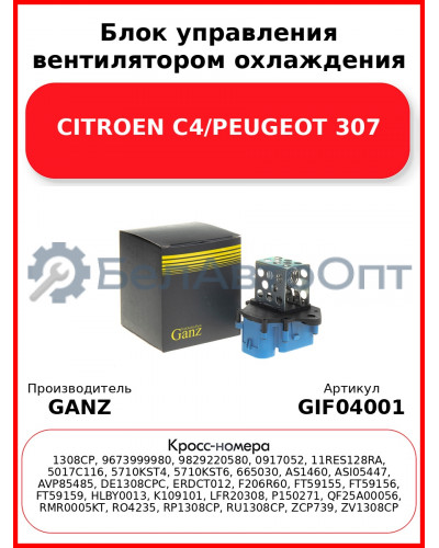 Блок управления вентилятором охлаждения CITROEN C4/PEUGEOT 307 GANZ GIF04001