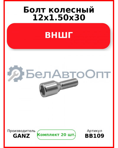 Болт колесный 12x1.50x30 ВНШГ  GANZ BB109 (Комплект 20 шт