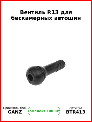 Вентиль R13 для бескамерных автошин  GANZ BTR413 (Комплект 100 шт