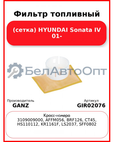 Фильтр топливный (сетка) HYUNDAI Sonata IV 01- GANZ GIR02076