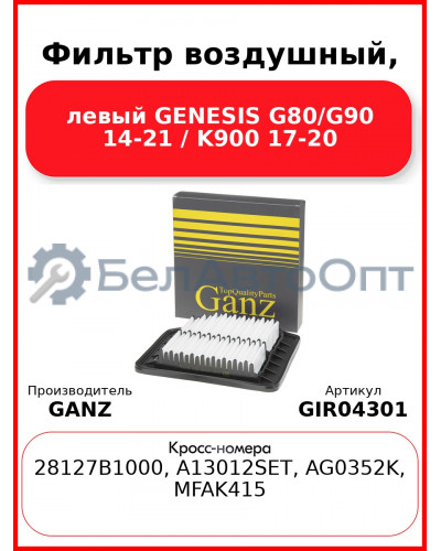 Фильтр воздушный, левый GENESIS G80/G90 14-21 / K900 17-20 GANZ GIR04301