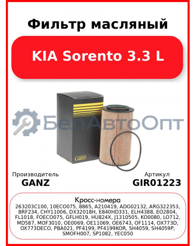 Фильтр масляный KIA Sorento 3.3 L GANZ GIR01223