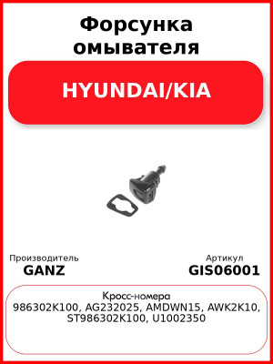 Форсунка омывателя HYUNDAI/KIA GANZ GIS06001