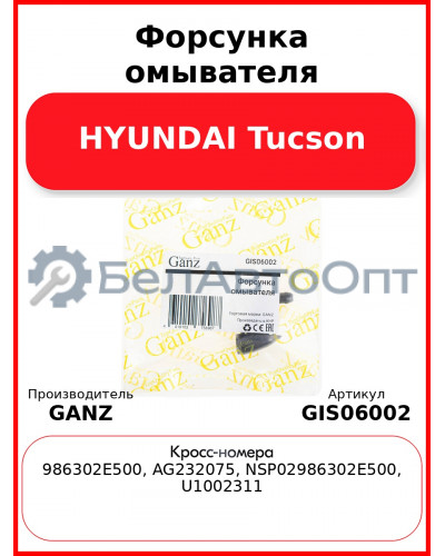 Форсунка омывателя HYUNDAI Tucson GANZ GIS06002
