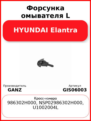Форсунка омывателя L HYUNDAI Elantra GANZ GIS06003
