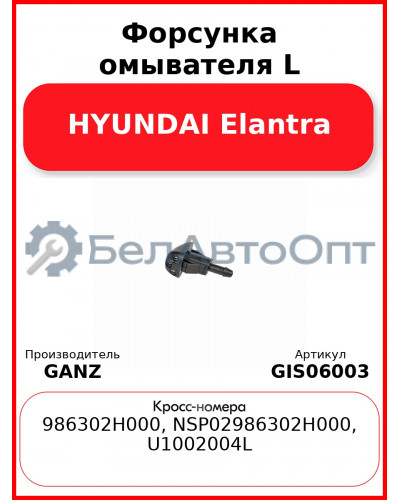 Форсунка омывателя L HYUNDAI Elantra GANZ GIS06003