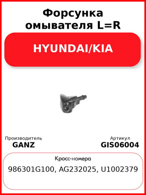 Форсунка омывателя L=R HYUNDAI/KIA GANZ GIS06004