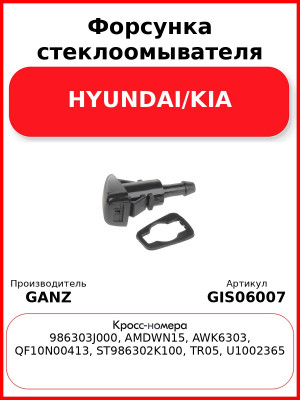 Форсунка стеклоомывателя HYUNDAI/KIA GANZ GIS06007