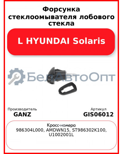 Форсунка стеклоомывателя лобового стекла L HYUNDAI Solaris GANZ GIS06012