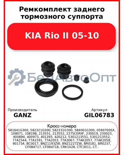 Ремкомплект заднего тормозного суппорта KIA Rio II 05-10 GANZ GIL06783