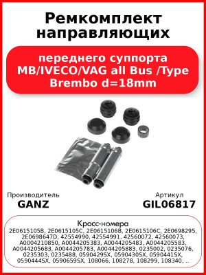 Ремкомплект направляющих переднего суппорта MB/IVECO/VAG all Bus /Type Brembo d=18mm GANZ GIL06817